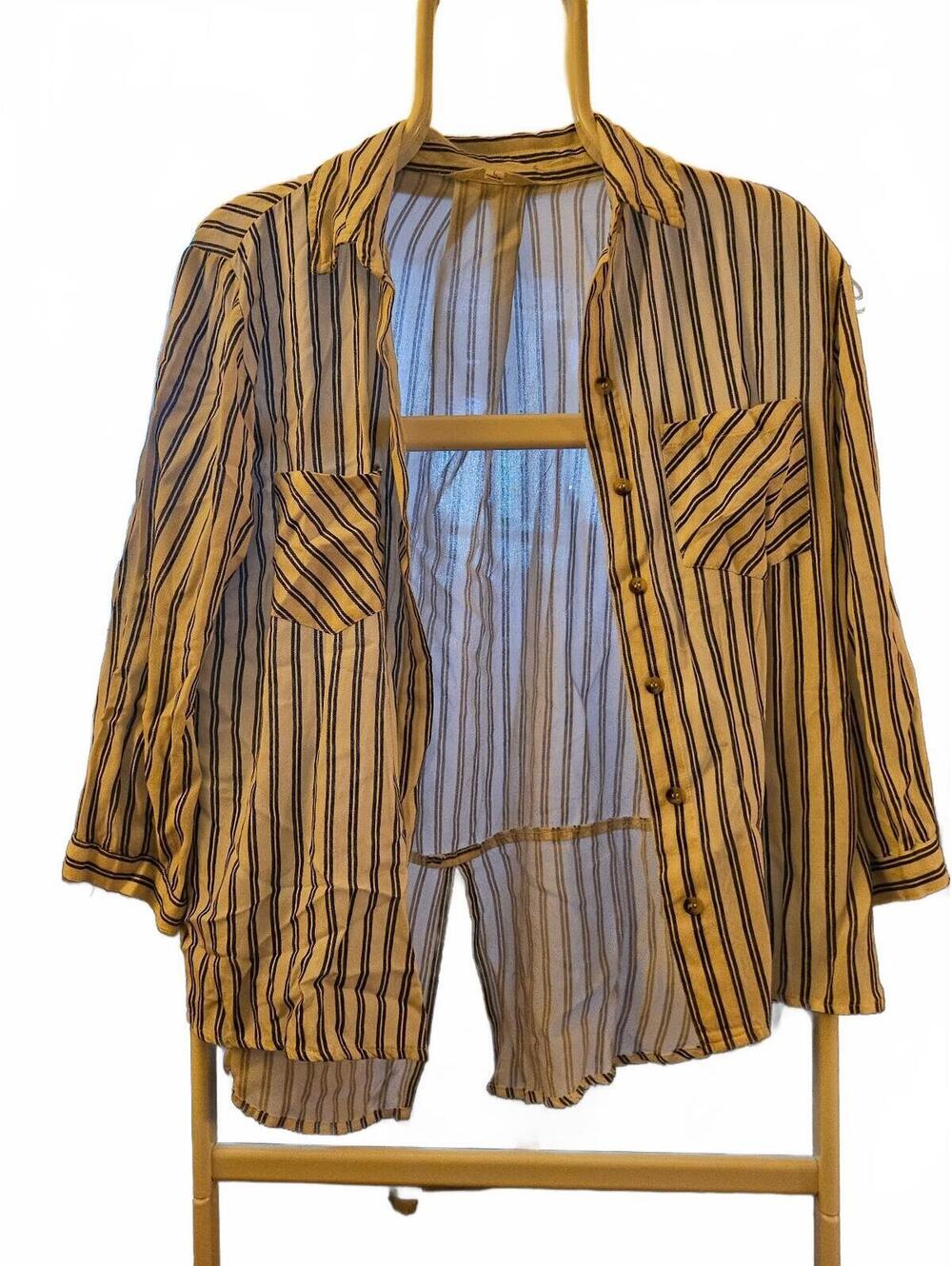 Sim & Sam Button Up Shirt Women Large Stripe Quarter Sleeve Top - EUC
